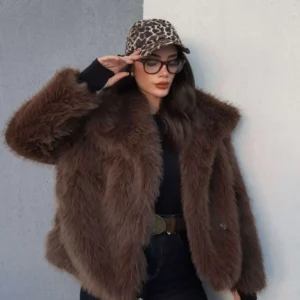 کت قلابی چرم مصنوعی با یقه شال - 12046