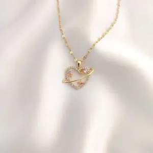 گردنبند قلبی ایتالیایی با ستاره و زرقون طلا از فولاد ضدزنگ ترند جدید سال 2026