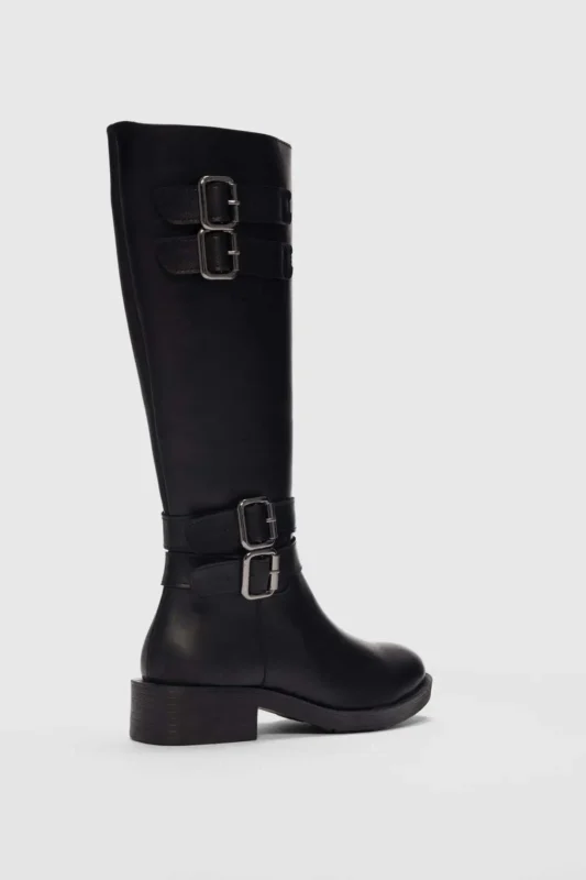 چکمه زنانه با جزئیات قلاب دوگانه بنی بیلک - مشکی - 11965