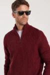 کاپشن بافتنی یقه دار زیپ دار بارنگ bordo و مدل مردانه Slim Fit - 12919
