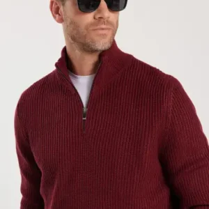 کاپشن بافتنی یقه دار زیپ دار بارنگ bordo و مدل مردانه Slim Fit - 12919