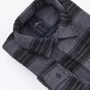 پیراهن چارخانه کتان مردانه با سایز بزرگ و آستین بلند و جیب برای فصل زمستان - 13020