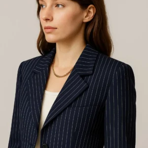 کت کشارا کرپ راه راه سرمه‌ای - 11877