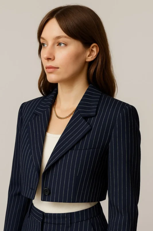 کت کشارا کرپ راه راه سرمه‌ای - 11877