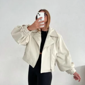 کالا: ژاکت چرم اورسایز با آستین‌های گشاد زنانه - 11824