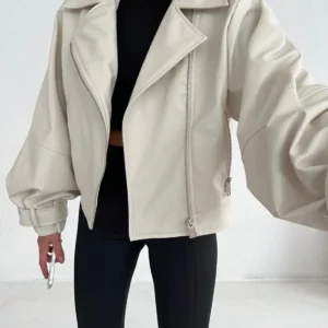 کالا: ژاکت چرم اورسایز با آستین‌های گشاد زنانه - 11824