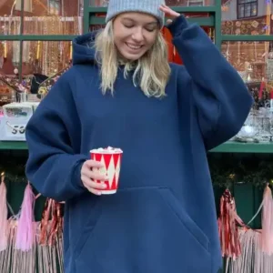 سویشرت اورسایز با کلاه و پارچه شاردون رنگ لاجوردی MG1566 - 12277