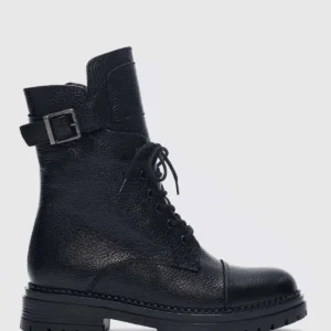 بوت زنانه فالن با جزئیات تکیه‌گاه از جنس چرم طبیعی - سیاه - 11945