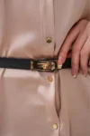 کمربند دوخته شده با قفل طلایی مشکی، کمربند زنانه، کمربند لباس، کمربند ش blazer، کمربند شلوار - 12180