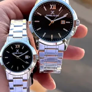 ساعت دوتایی ویژه با بند فلزی و طراحی مشکی مقاوم در برابر آب تا 3 بار فشار - 12153