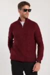 کاپشن بافتنی یقه دار زیپ دار بارنگ bordo و مدل مردانه Slim Fit - 12919