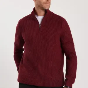 کاپشن بافتنی یقه دار زیپ دار بارنگ bordo و مدل مردانه Slim Fit - 12919