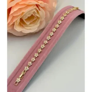 بند طلا با طرح گل و سنگدار زوپینگ - 12095