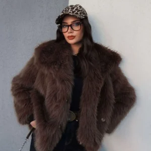 کت قلابی چرم مصنوعی با یقه شال - 12046