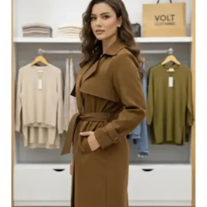 کت trench کوتاه با کمربند کراوازه - 12568