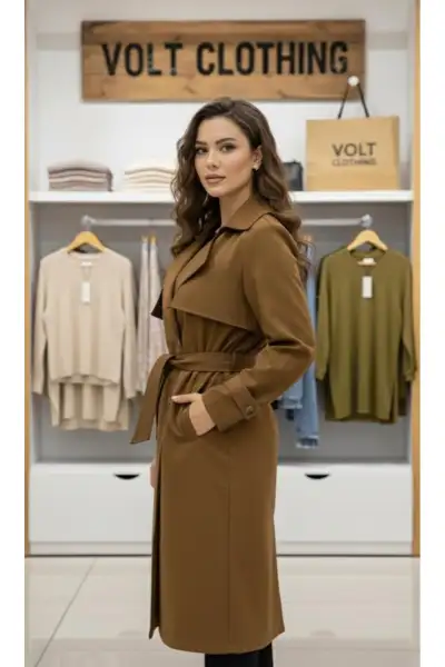 کت trench کوتاه با کمربند کراوازه - 12568