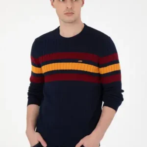 آستین بلند مردانه مدل Slim Fit یقه گرد رنگ سرمه‌ای کد 50297046-VR033 - 12951