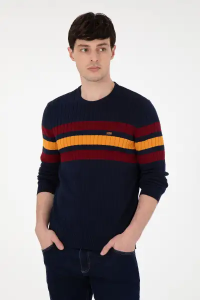 آستین بلند مردانه مدل Slim Fit یقه گرد رنگ سرمه‌ای کد 50297046-VR033 - 12951