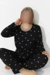 ست پیژامه پنبه‌ای بزرگ سایز طراحی شده با الگوی قلب مشکی - 12471