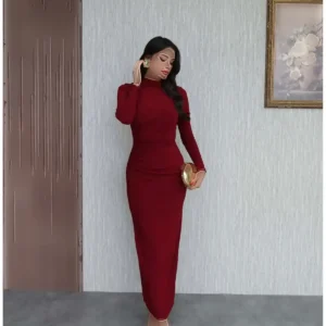 پیراهن بلند با آستین‌های بلند و چاک دار - 12026