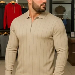 سویشرت زیپ‌دار کرم رنگ کژوال زمستانی مردانه سایز بزرگ - 13005