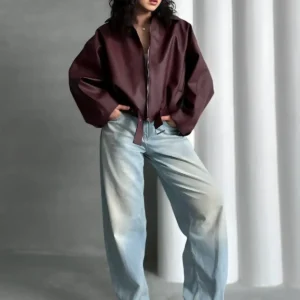 ژاکت بمبئی چرم سایز بزرگ Luvren با کمربند - 11872