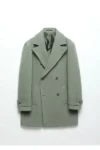 پالتوی کلاهی دکمه‌دار کژوال با برش راحت به رنگ سبز روشن - 13110