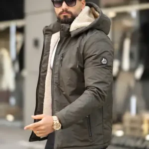 پالتو زمستانی با کلاه و پارچه خز قابل جدا شدن - 12702