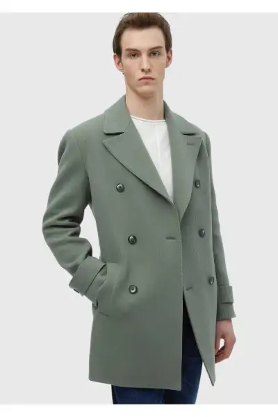 پالتوی کلاهی دکمهدار کژوال با برش راحت به رنگ سبز روشن - 13110 پالتوی کلاهی دکمهدار کژوال با برش راحت به رنگ سبز روشن - 13110