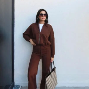 ست سویشرت شلوار با جزئیات زیپ دار و پارچه پشمی - 12009