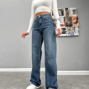 شلوار جین اورجینال آبی شست‌وشو شده مدل راست - 12019