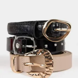 کمربند روزمره زنانه سه‌تایی از جنس چرم مصنوعی مدل F4804AXNS - 12185