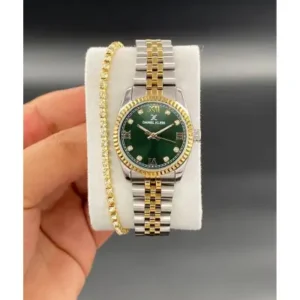 ساعت مچی زنانه ترک با بند استیل ضد آب رنگ طلایی نقره‌ای و سبز