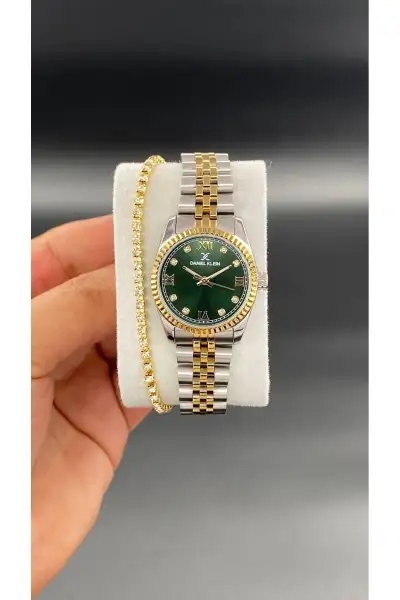 ساعت مچی زنانه ترک با بند استیل ضد آب رنگ طلایی نقرهای و سبز ساعت مچی زنانه ترک با بند استیل ضد آب رنگ طلایی نقرهای و سبز