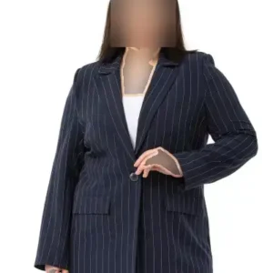 ست دو تکه کت و شلوار راه‌راه رنگ سرمه‌ای سایز بزرگ - 12411