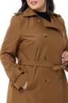 ترنچ‌کت شکلاتی با جیب‌های کروس، با کمربند و آستری دار بزرگ‌پوش - 12530