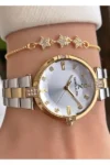 زنانه ساعت – اصلی – رنگ نقره‌ای طلایی – شیشه کریستالی – ضمانت‌دار – دستبند هدیه - 12132