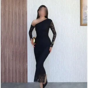 لباس دکلته گیپور دار - 12017