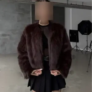 کاپشن زنانه خزدار بدون یقه با کیفیت پریمیوم و طعم تلخ ZR وارداتی - 13029