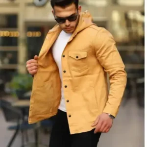 کت جین کلاهدار به رنگ خردلی روشن - 12883