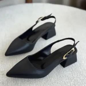 کفش پاشنه کوتاه زنانه ملای با بند - مشکی - چرم - 12820