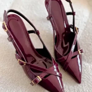 کفش پاشنه‌دار زنانه جیر قرمز با دو بند - 12819