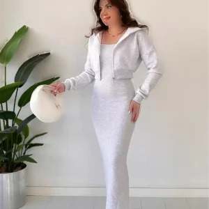 پیراهن با ژاکت سه‌نخی خاکستری - 11991