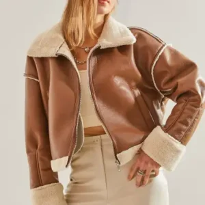 مؤنث ژاکت چرمی با یقه خز و جیب کناری - 13042