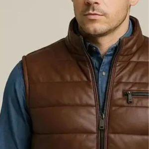 جلیقه چرمی قهوه‌ای - 12718