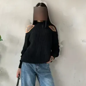 ژاکت بافتنی آستین دار مشکی - 12271