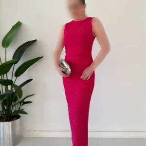 پیراهن کرب پاستلی بدون آستین براق صورتی - 12006