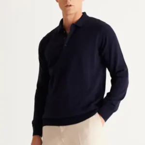 پولوشرت با یقه گرد مردانه از جنس پارچه نرم و بدون پرز، مناسب برای استفاده روزانه، دارای طراحی استاندارد و برش معمولی به رنگ سرمه‌ای. - 12946