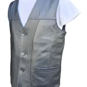 جلیقه چرمی مردانه کلاسیک مشکی با طراحی منفذدار - 12712