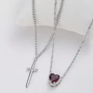 گردنبند دو قلاده ای قلب با زنجیر فولادی - هدیه روز ولنتاین - 12085